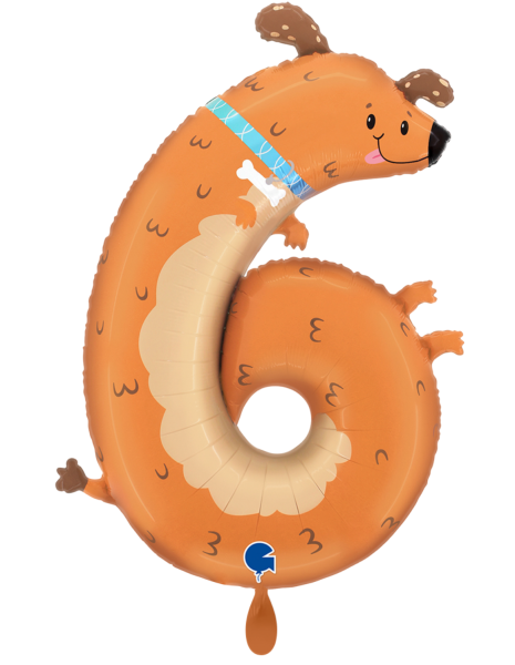 Folienballon - Tierzahl 6: Hund - ø 121cm